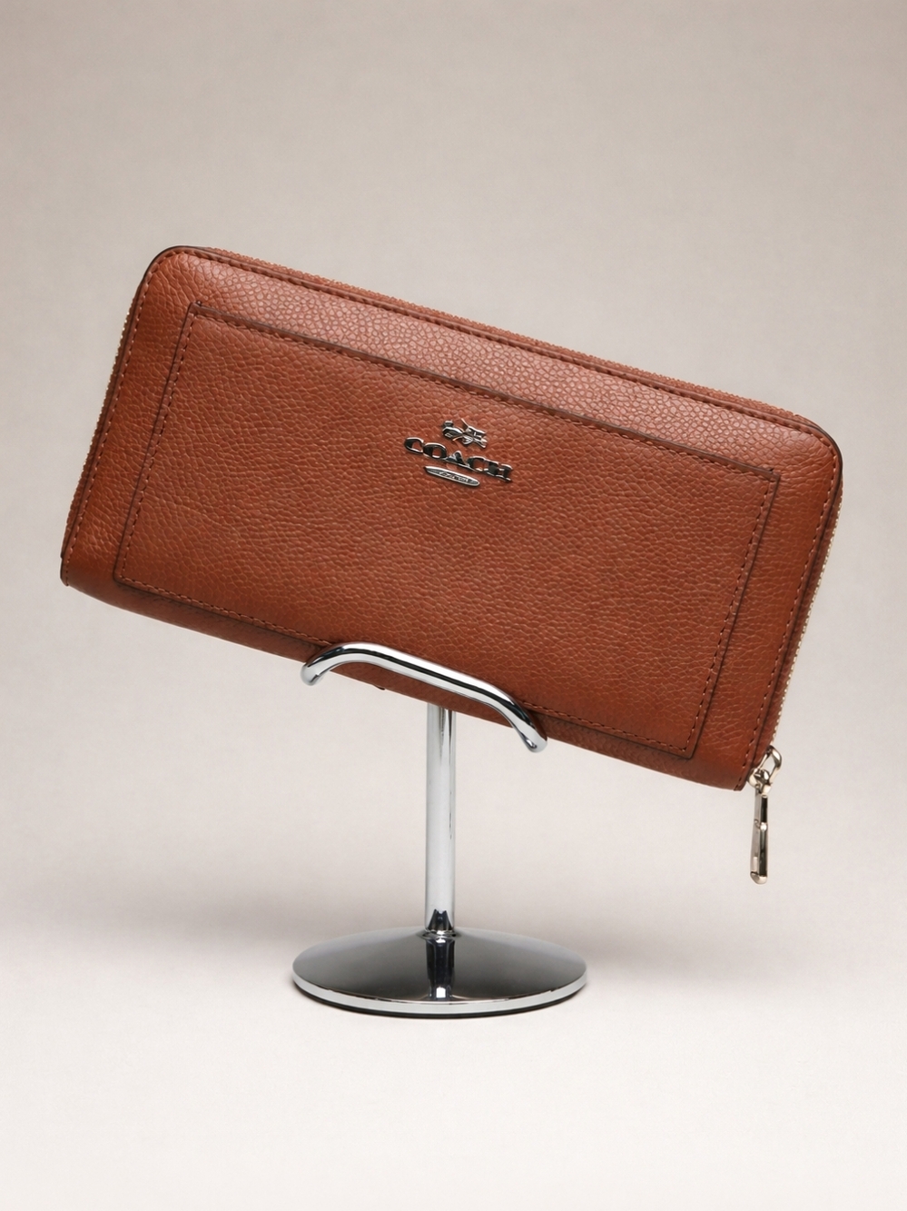 Coach Saddle Brown Leather Accordion Zip Wallet Purse Quiet Luxury Coachcore